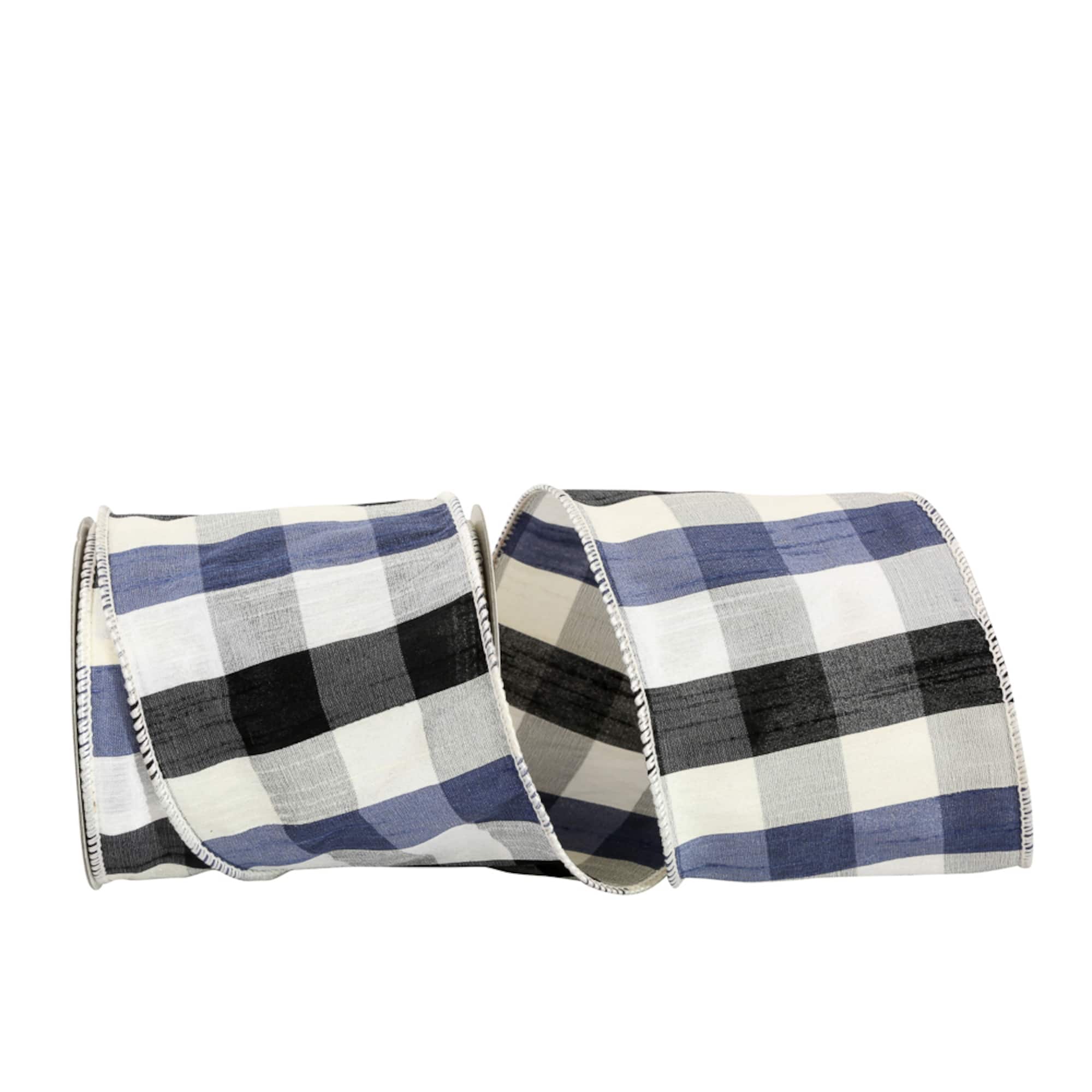 JAM Paper 4" x 10yd. Black & White Checkered Dupioni Wired Edge Ribbon